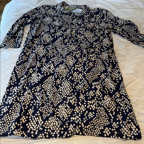 Elizabeth McKay Navy and White Patterned Women's Dress XL - Picture 1 of 9